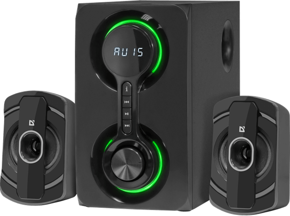 Колонки Defender Eclipse (2.1) - Black, 40Вт (2х10+20) RMS, 40Hz-20kHz, SD, USB, FM, MP3, LED