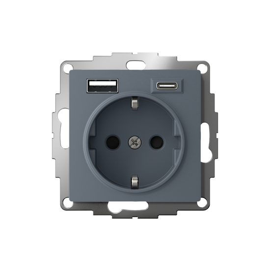 Розетка AtlasDesign 16А с 2-мя заряд. устройствами USB тип A+C 5В/2.4А 2х5В/1.2А механизм грифель SE ATN000732