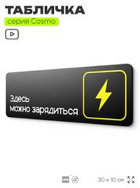 Табличка Здесь можно зарядиться, для офиса, кафе, ресторана, отеля, 30 х 10 см, черная, Айдентика Технолоджи