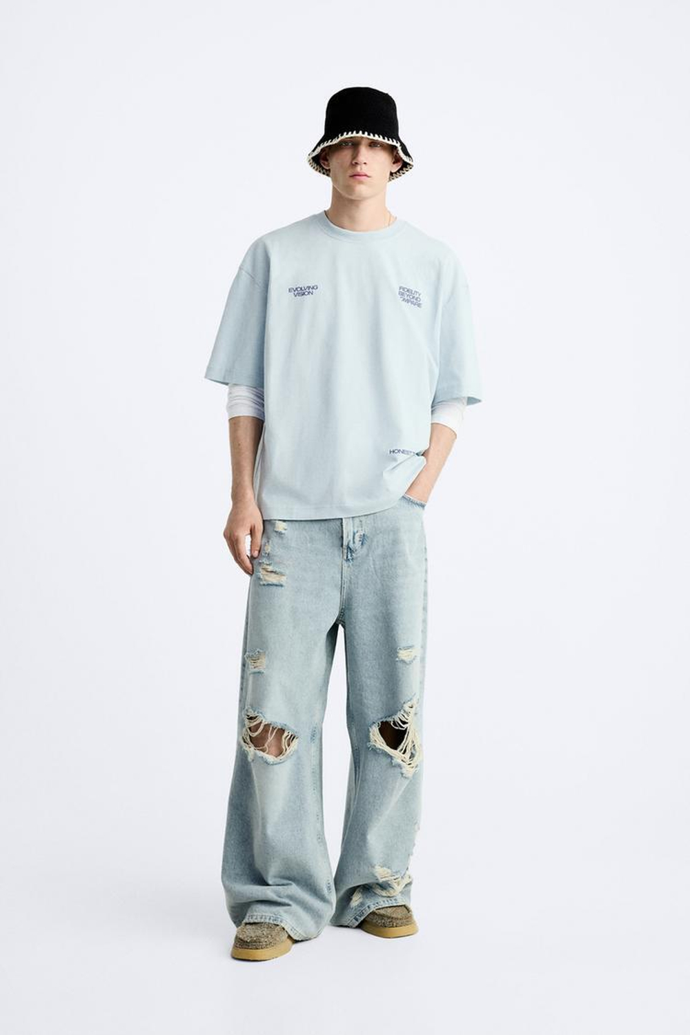 ZARA ФУТБОЛКА СВОБОДНОГО КРОЯ, НЕБЕСНО-ГОЛУБОЙ