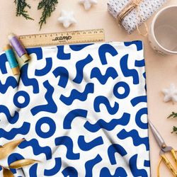 Ткань премиум интерлок синие мазки на белом