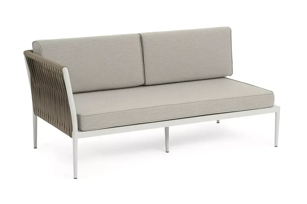 "Касабланка" правый модуль плетеный из роупа, каркас алюминий светло-серый (RAL7035) муар, роуп серо-коричневый 23мм, ткань бежевая 15052