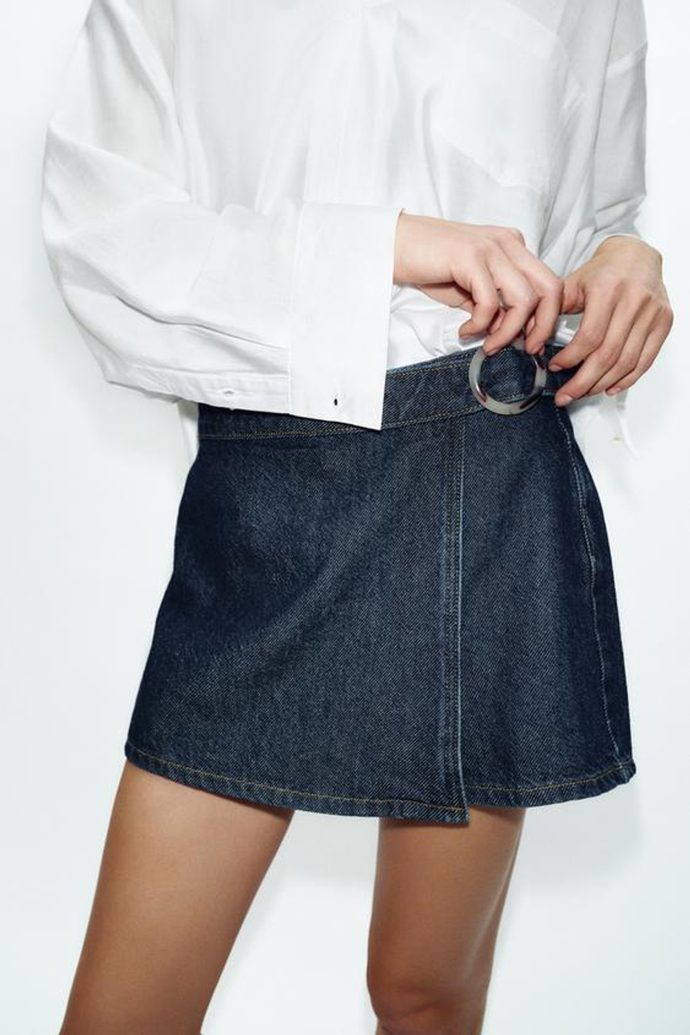 ZARA ДЖИНСОВЫЕ ЮБКА-ШОРТЫ Z1975 С ПРЯЖКОЙ, СИНИЙ