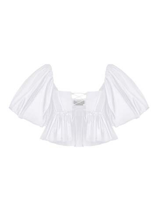 Топ укороченный корсетного типа из тафты с объемными рукавами и шнуровкой