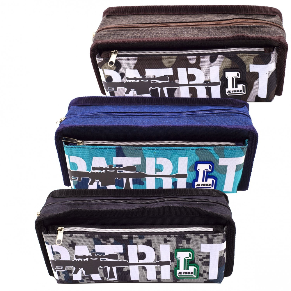 Пенал - косметичка Alingar, ткань, молния, боковой карман, 90 х 200 мм, "Patriot" ассорти (автомат, надпись Patriot)