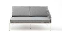 "Канны" левый модуль плетеный из роупа, каркас алюминий белый шагрень, роуп светло-серый круглый, ткань светло-серая