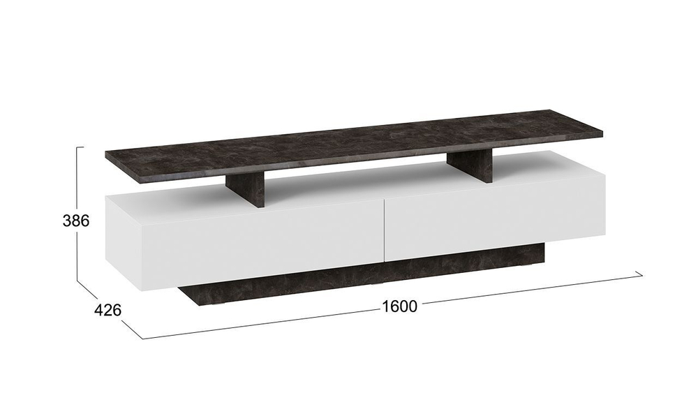 Тумба под телевизор напольная Белый/Ателье темный глянец 160х43х39 см