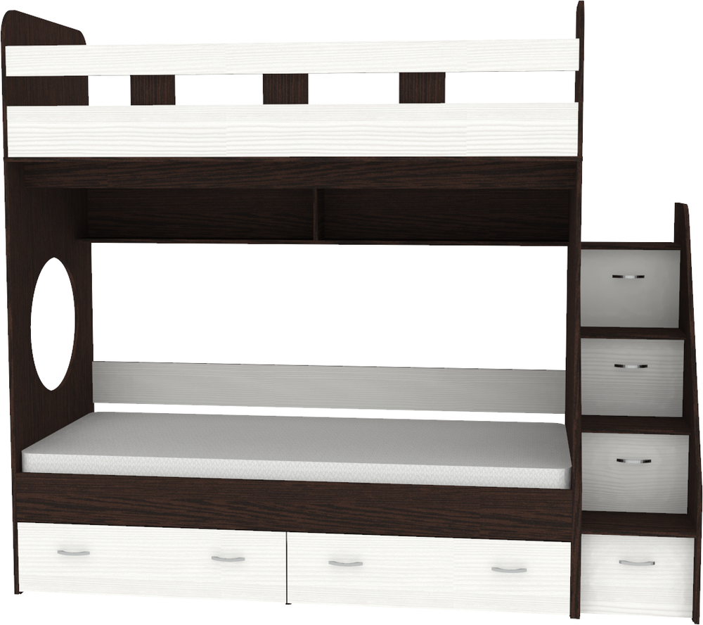 Двухъярусная кровать КарИВи Юниор 1 80х190 Венге Белое Дерево