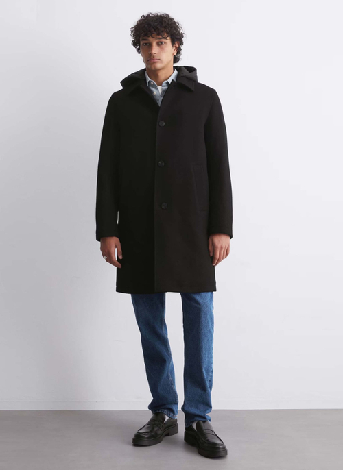 Мужское пальто с капюшоном (черное) С4