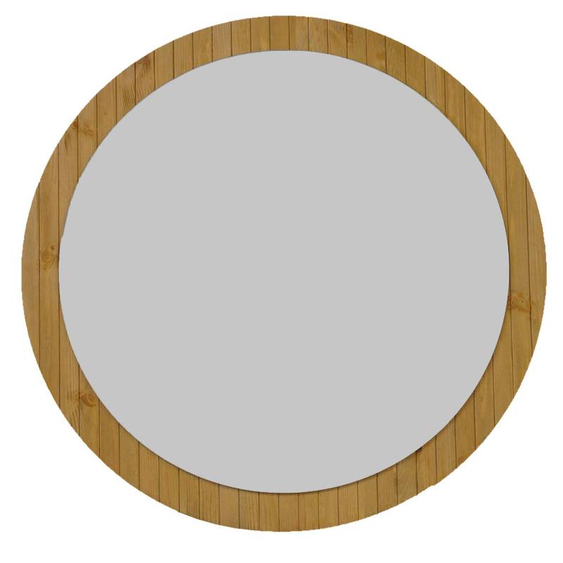 Зеркало настенное круглое Пиафорте 810х810 мм с деревянной рамой / зеркало в прихожую из массива сосны, цвет орех