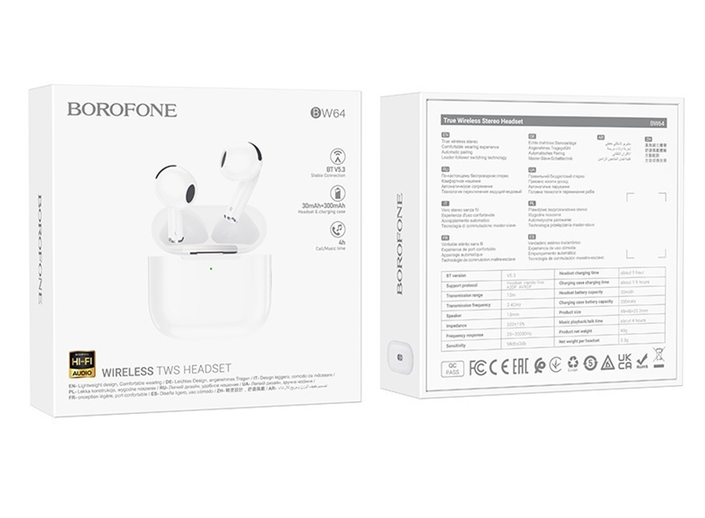 Bluetooth наушники Borofone BW64 TWS white