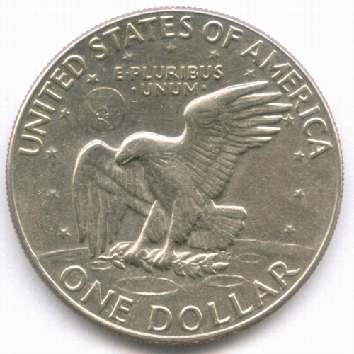 1 доллар 1974 год (D). США. Эйзенхауэр. Медь с медно-никелевым покрытием, диаметр 38.1 мм. XF-AU