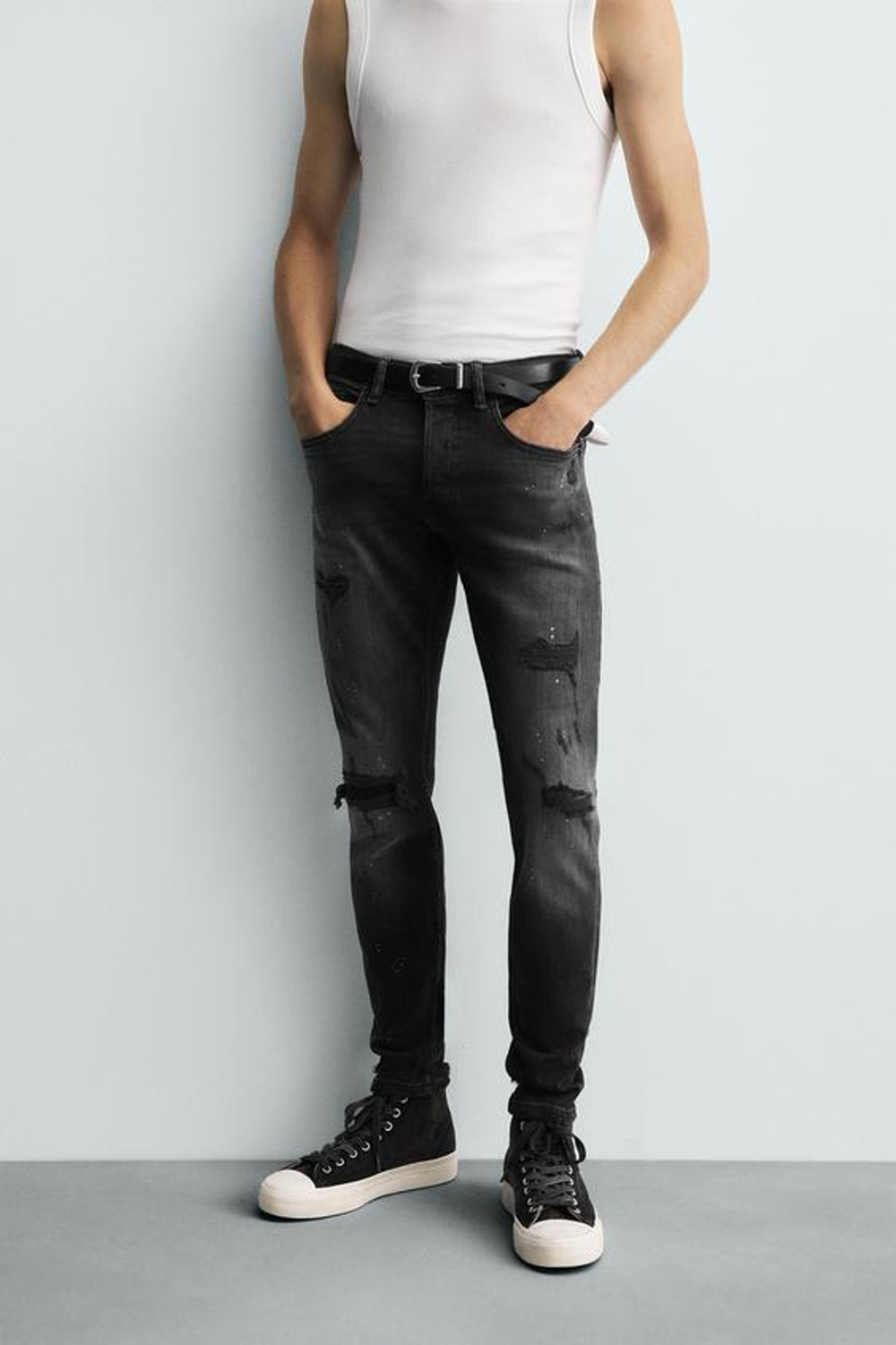 ZARA ДЖИНСЫ SKINNY FIT С ДЫРАМИ, УГОЛЬНЫЙ