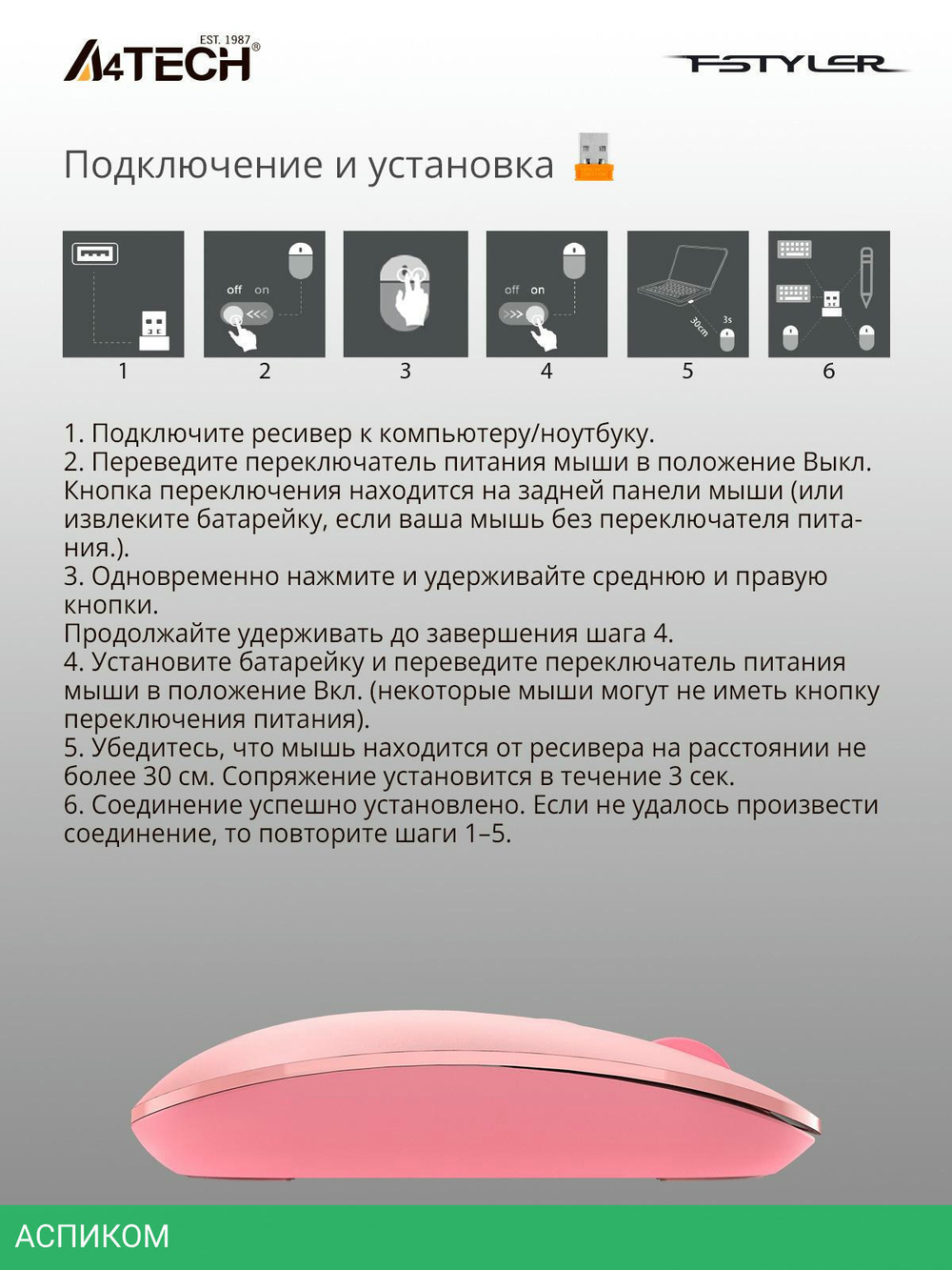 Мышь A4Tech Fstyler FG20 Pink