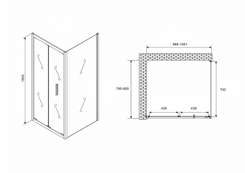 Душевой уголок Abber Sonnenstrand 100x80 AG07100-S80 профиль Хром стекло прозрачное