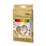 Карандаши цветные двусторонние утолщенные Yalong 12/24 цв., "Узоры-4. Jumbo" деревянные, трехгранные, заточенные, золото+серебро, грифель 4.0 мм, картон. уп., европод.