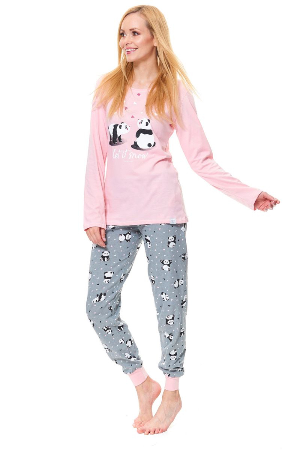 Забавная хлопковая пижама с принтом (Размер: XL) (Цвет: серый с розовым)