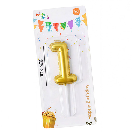 Свеча для торта «Воздушный шар» (золото) цифра 1