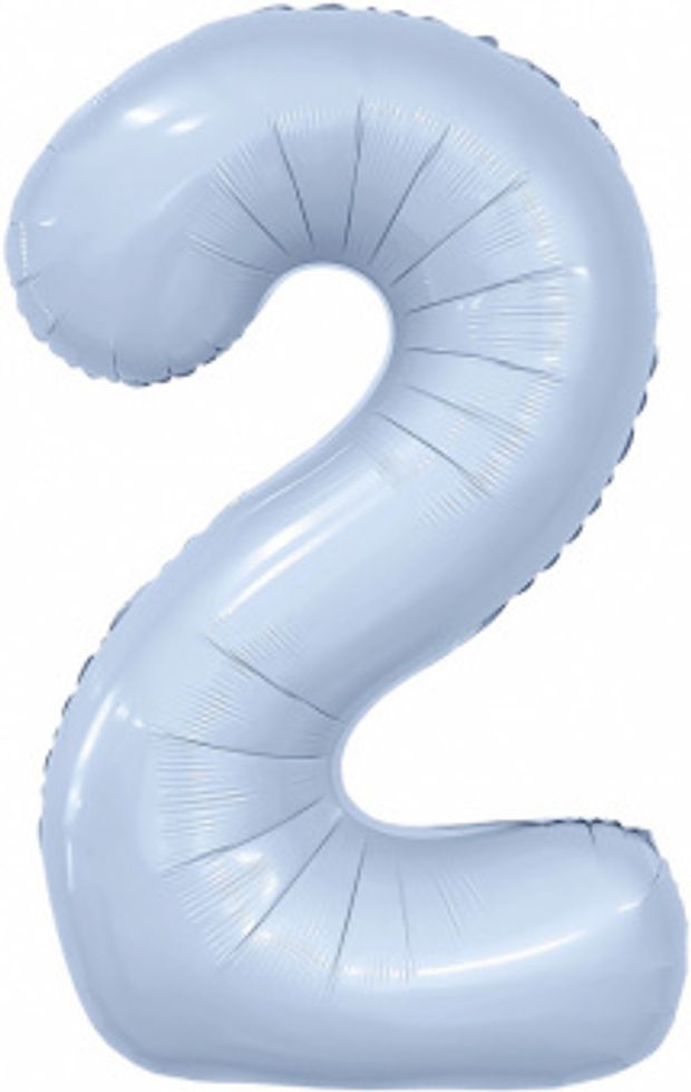 Шар-цифра, фольга, Голубой небесный, Slim, "Цифра 2", 102 см (Agura), инд. уп.