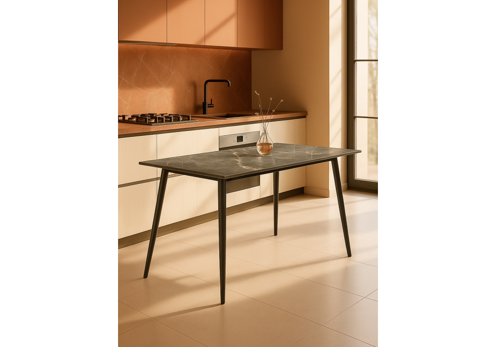 Керамический стол Woodville Rion 120 серый мрамор, черный, ножки черные