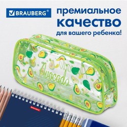 Пенал-косметичка BRAUBERG LUCENT на молнии, прозрачный, "Avocado", 21х5х9 см, 270054