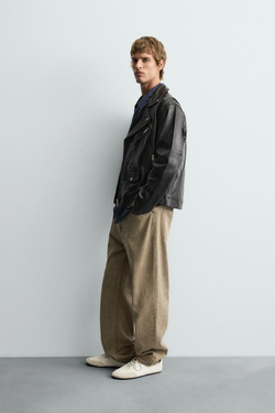 ZARA КОЖАНАЯ КУРТКА В БАЙКЕРСКОМ СТИЛЕ, ЧЕРНЫЙ