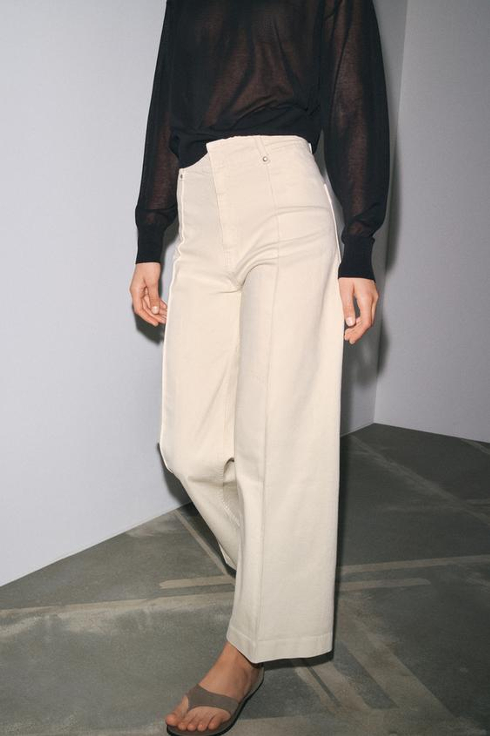 ZARA ДЖИНСЫ WIDE LEG С ВЫСОКОЙ ПОСАДКОЙ — ZW COLLECTION, ЭКРЮ