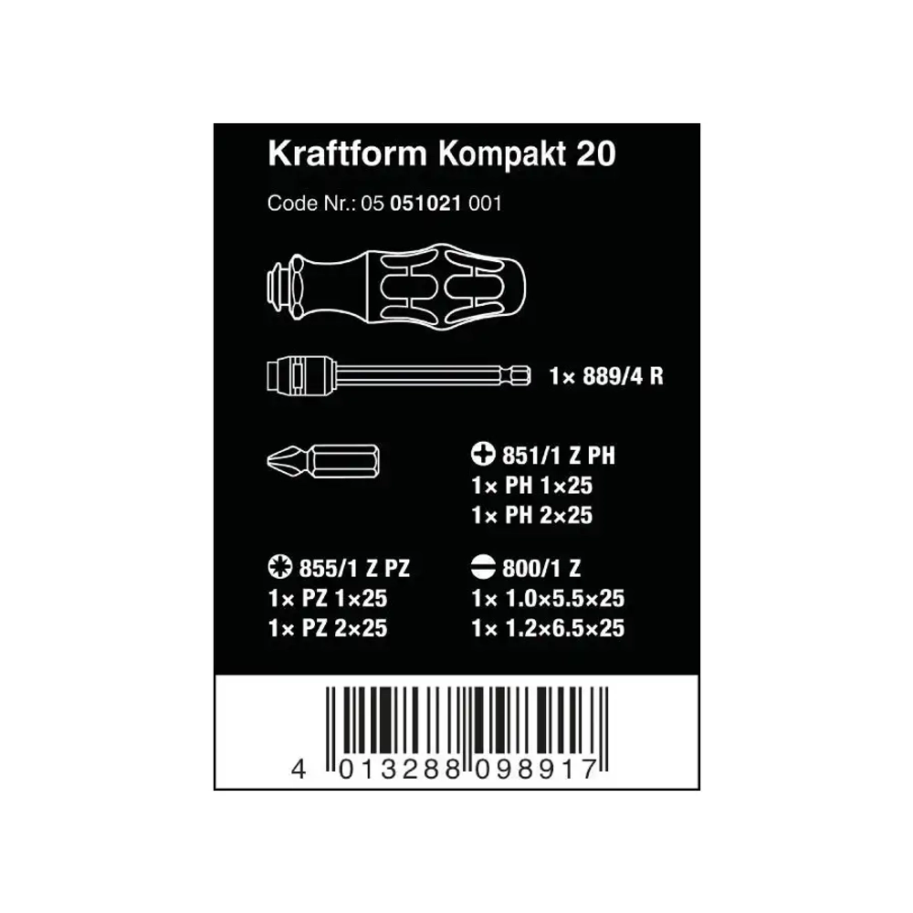 Набор бит Kraftform kompakt 20 с телескопической вставкой WERA 05051021001