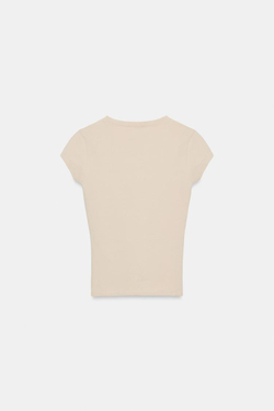 ZARA ФУТБОЛКА С V-ОБРАЗНЫМ ВЫРЕЗОМ, КАМЕННО-СЕРЫЙ