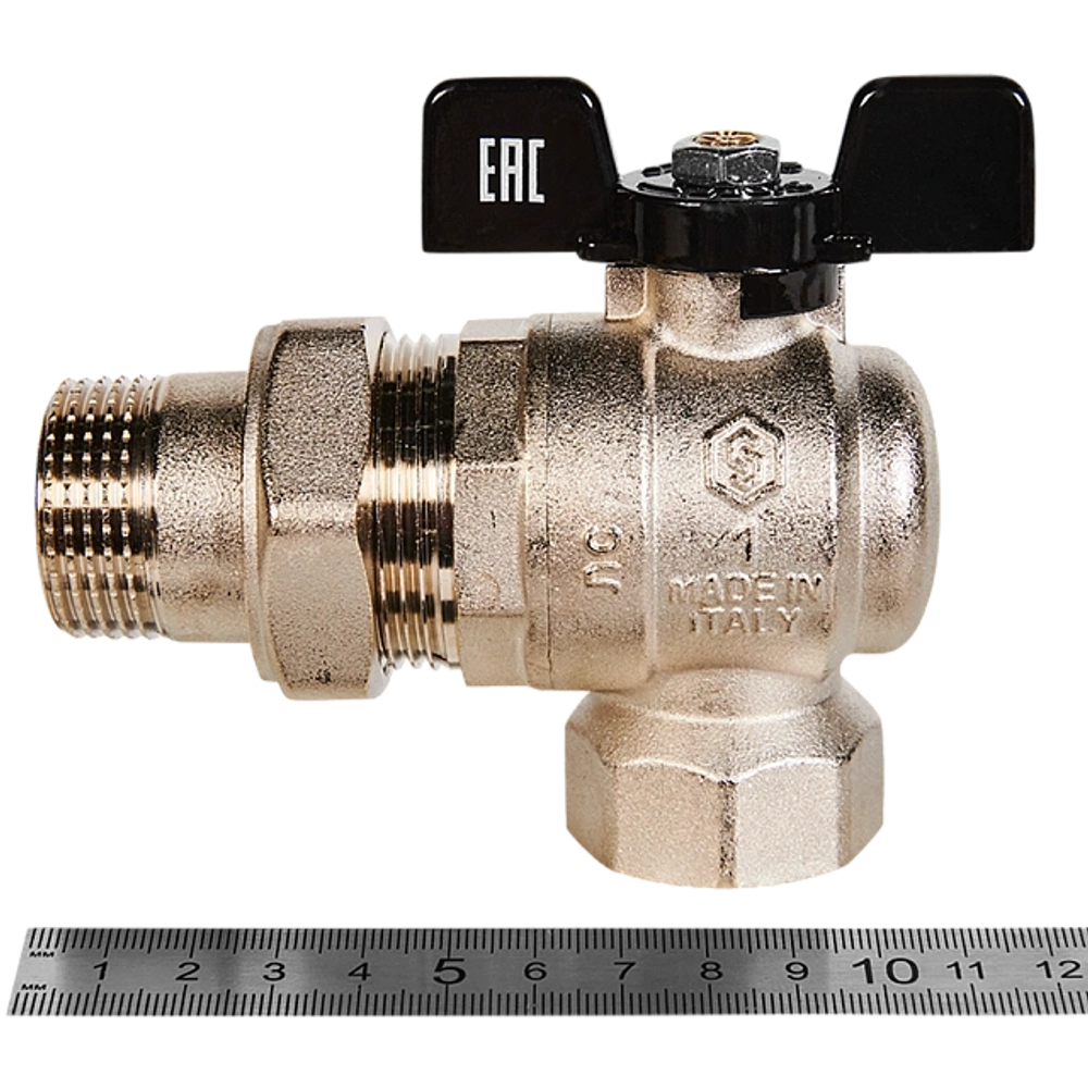 Кран шаровой полнопроходной угловой STOUT - 1" (ВР/НР-американка PN40, Tmax 150°C, ручка-бабочка)