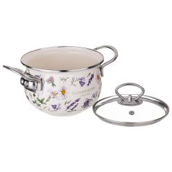 КАСТРЮЛЯ AGNESS ЭМАЛИРОВАННАЯ СО СТЕКЛЯННОЙ КРЫШКОЙ СЕРИЯ "FLOWER STORY", 2,0 Л ДИА. 18СМ