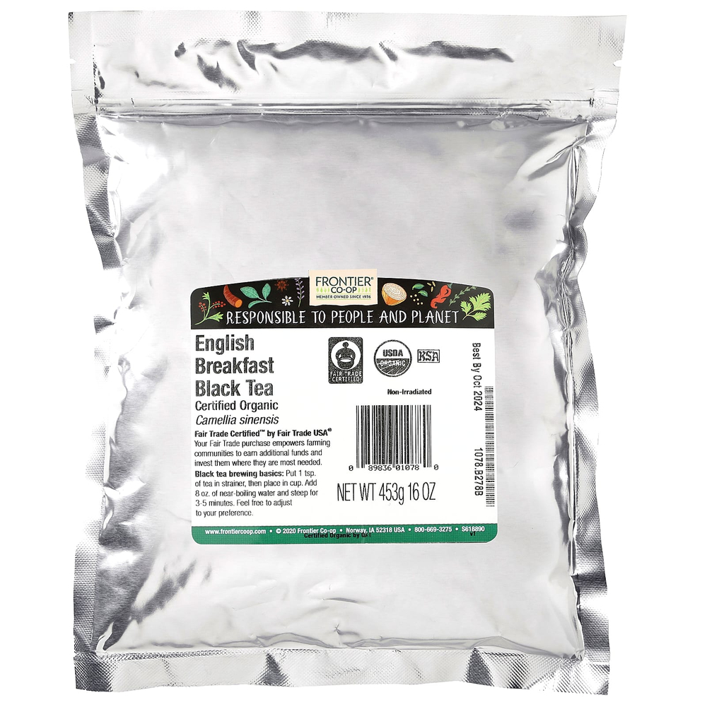 Frontier Co-op, органический чёрный чай «Английский завтрак», 453 г (16 унций)