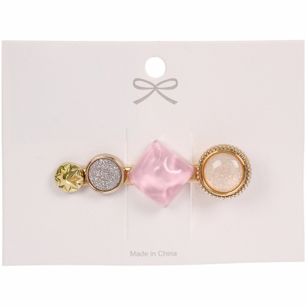 Зажим для волос 1шт на блистере «ЛАВАНДА», ромбик, цвет пудровая роза, 6*1.5см