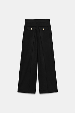ZARA ШИРОКИЕ БРЮКИ С ЗАЩИПАМИ, ЧЕРНЫЙ