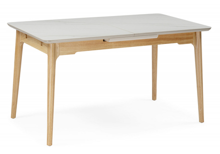 Керамический стол Woodville Halmar 140(180)x80 белый спеченный камень, светлое дерево