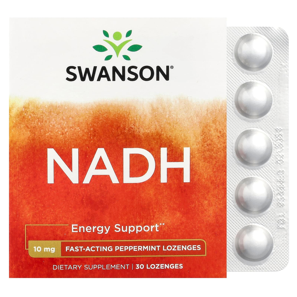 Swanson, NADH, перечная мята, 10 мг, 30 пастилок