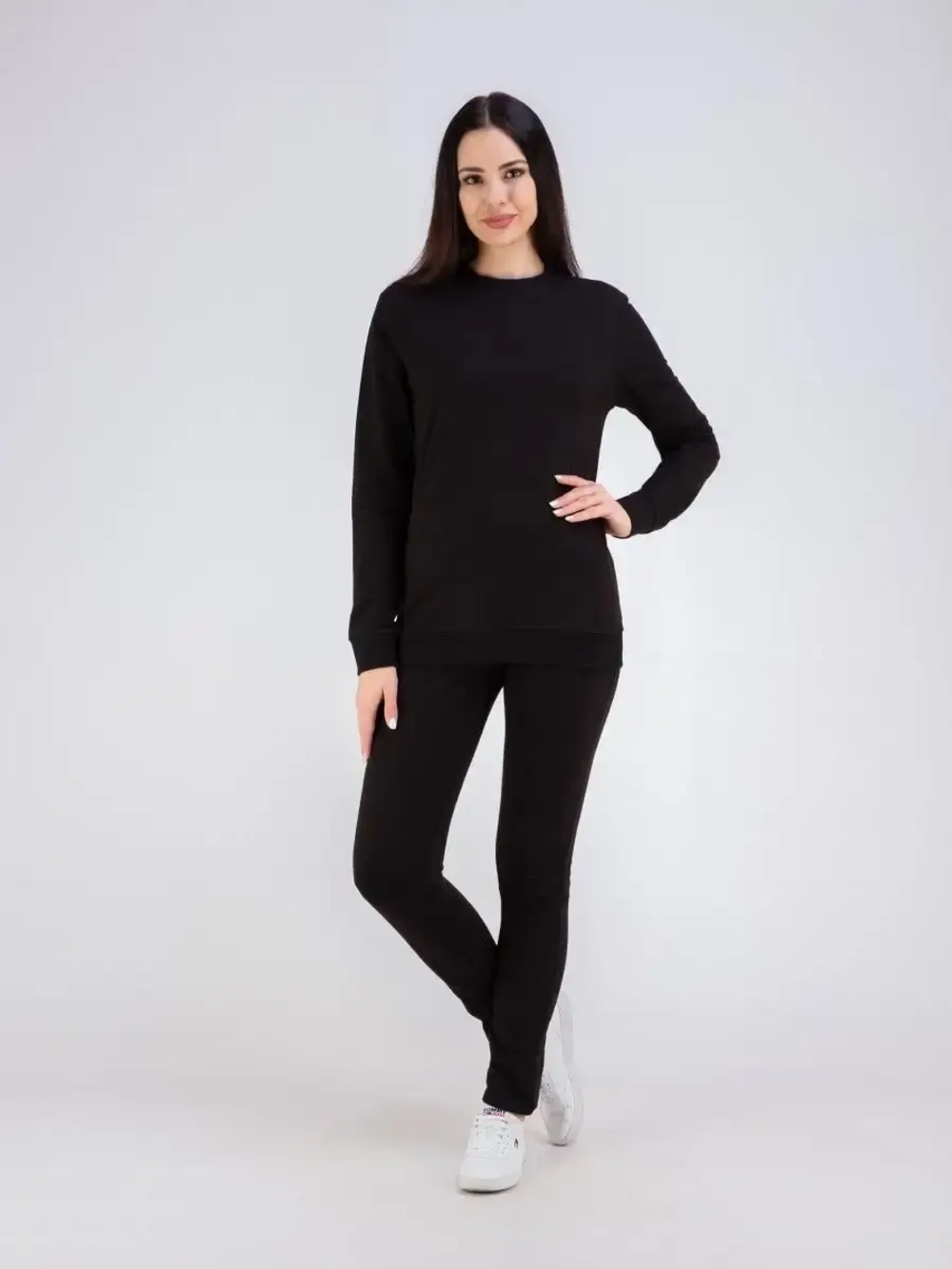 Свитшот без начеса и капюшона однотонный стильный, хлопок