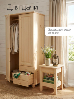 Шкаф 99х57х186. Фалко, распашной для одежды и вещей, в прихожую, спальню, гостиную, двухдверный с ящиками, деревянный, массив сосны, Dipriz