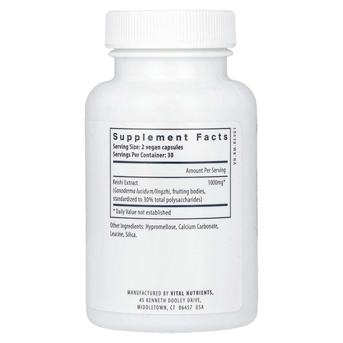 Vital Nutrients, гриб рейши, 60 веганских капсул
