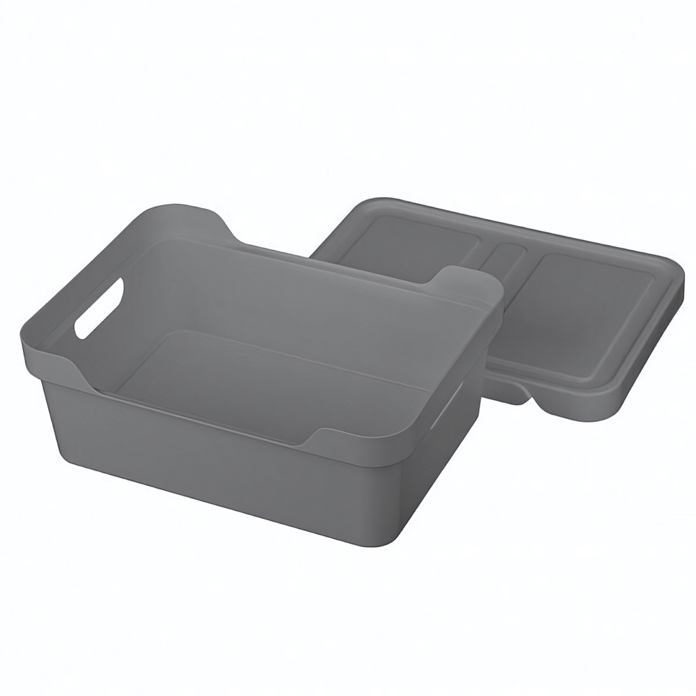 Ящик с крышкой универсальный "luxe", 380х276х140 мм, 12л (серый)