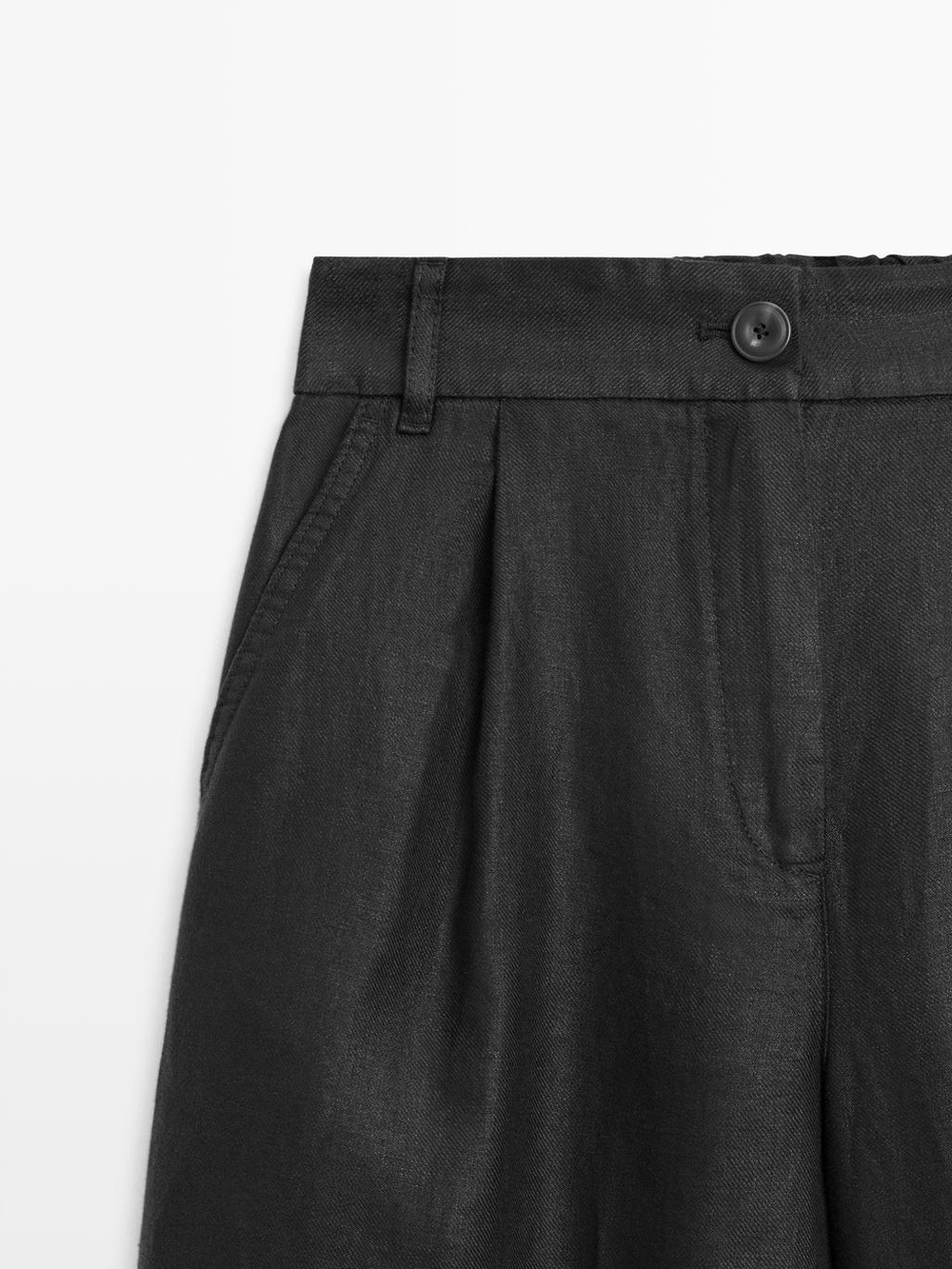 Massimo Dutti Широкие брюки на резинке из 100% льна, черный