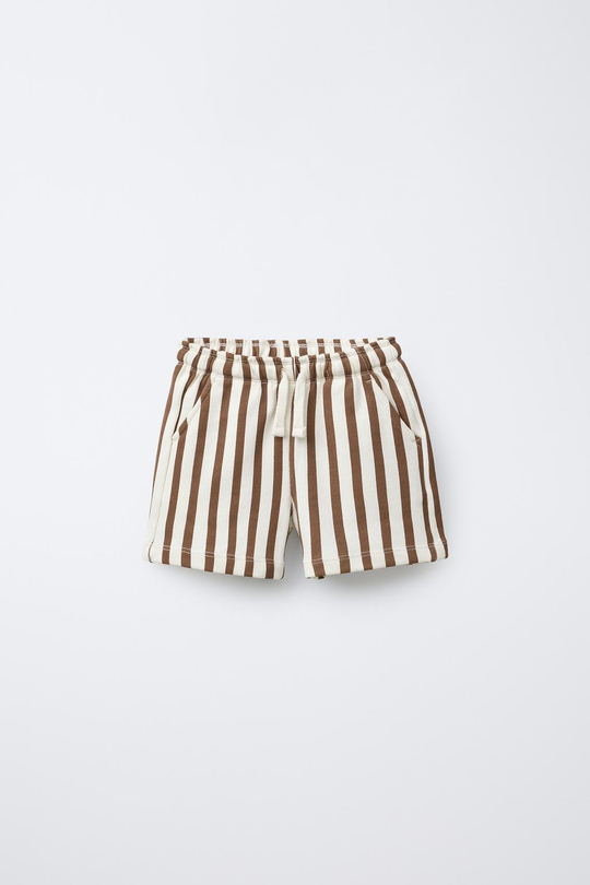 ZARA ШОРТЫ ИЗ МЯГКОГО ДЖЕРСИ В ПОЛОСКУ, СВЕТЛО-КОРИЧНЕВЫЙ
