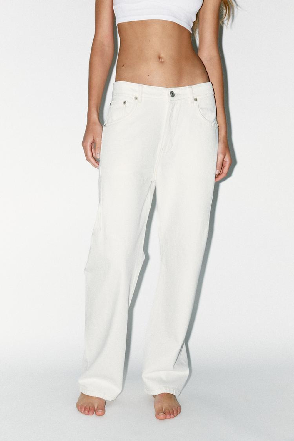 ZARA ДЖИНСЫ-БАНАНЫ TRF С ВЫСОКОЙ ПОСАДКОЙ, ЖЕЛТОВАТО-БЕЛЫЙ