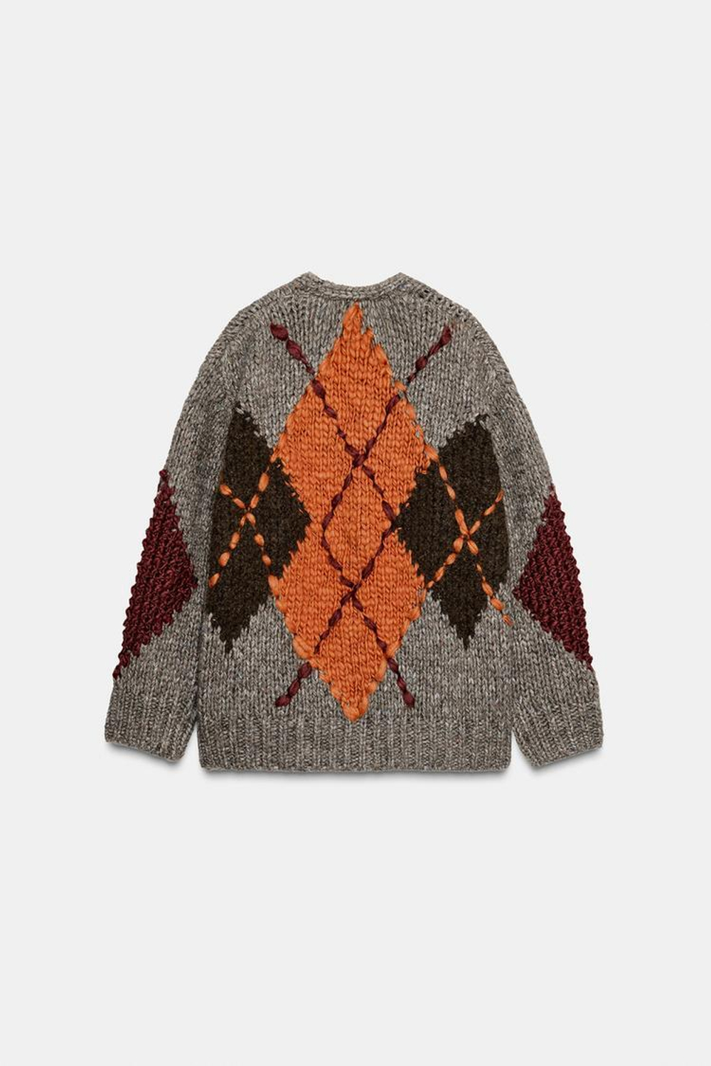 ZARА КАРДИГАН С УЗОРОМ «РОМБЫ», КОРИЧНЕВЫЙ С СЕРЫМ ОТТЕНКОМ
