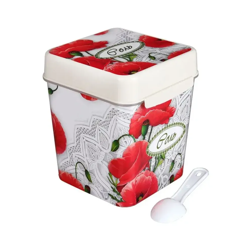 Емкость с ложкой 1,2 л., Маки, Соль
