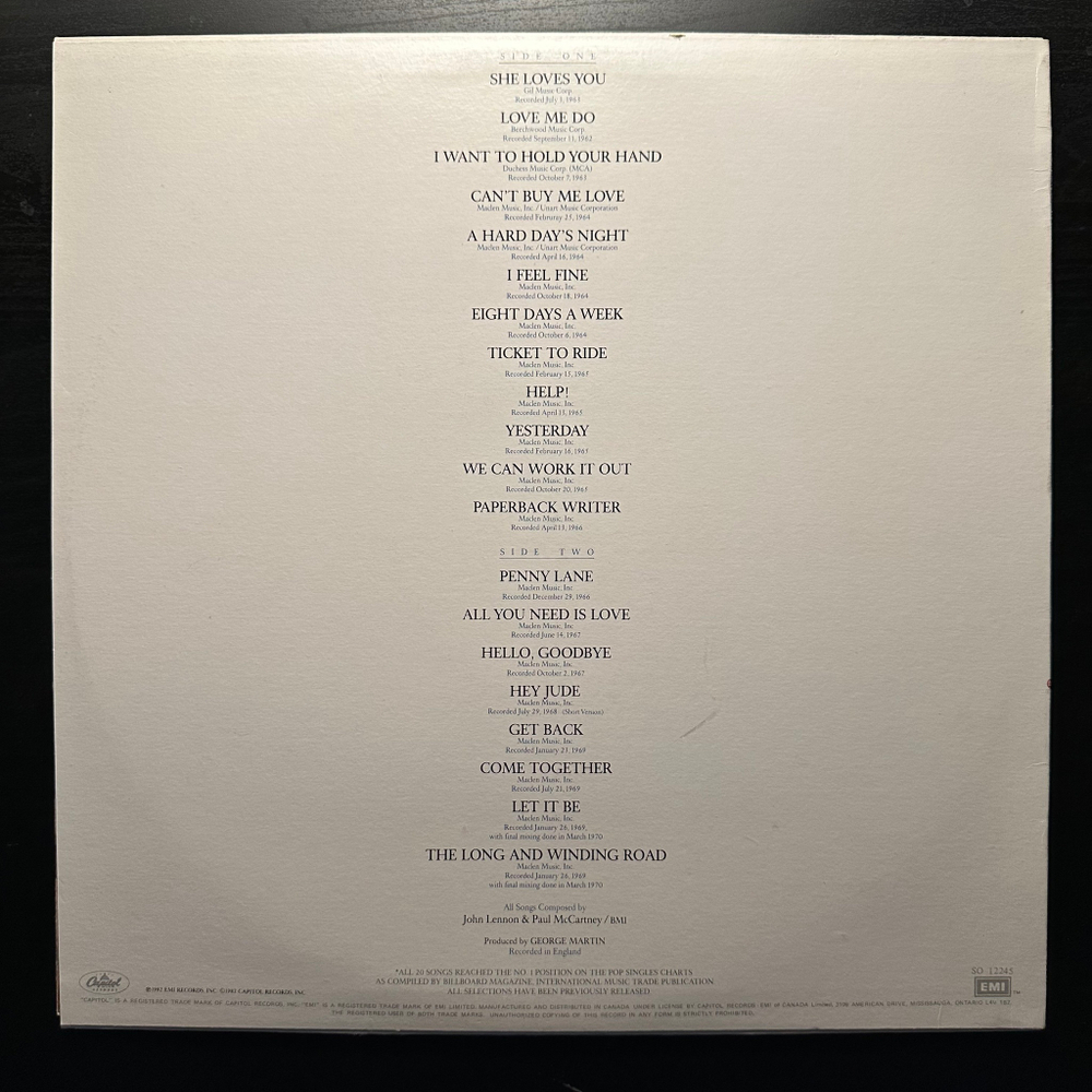 The Beatles - 20 Greatest Hits (Канада 1982г.)