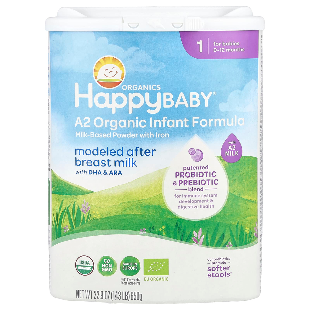 Happy Family Organics, Органическая смесь для младенцев A2, порошок на основе молока с железом, 0–12 месяцев, 650 г (22,9 унции)