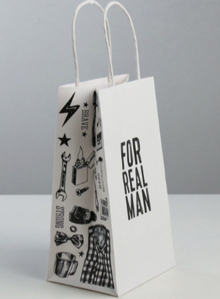 Пакет подарочный крафт, упаковка, «For real man», 12 х 21 х 9 см.