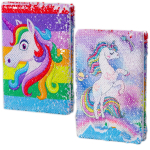 Записная книжка А5, 7БЦ, Alingar, пайетки, двухсторонний дизайн, 80 л.. линия, "Яркий единорог"