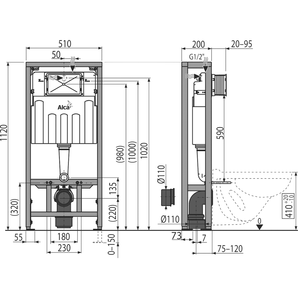 Инсталляция для унитазов AlcaPlast Solomodul AM116/1120